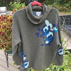 St. John's Bay Floral Cowl Neck Sweater - Green and Blue